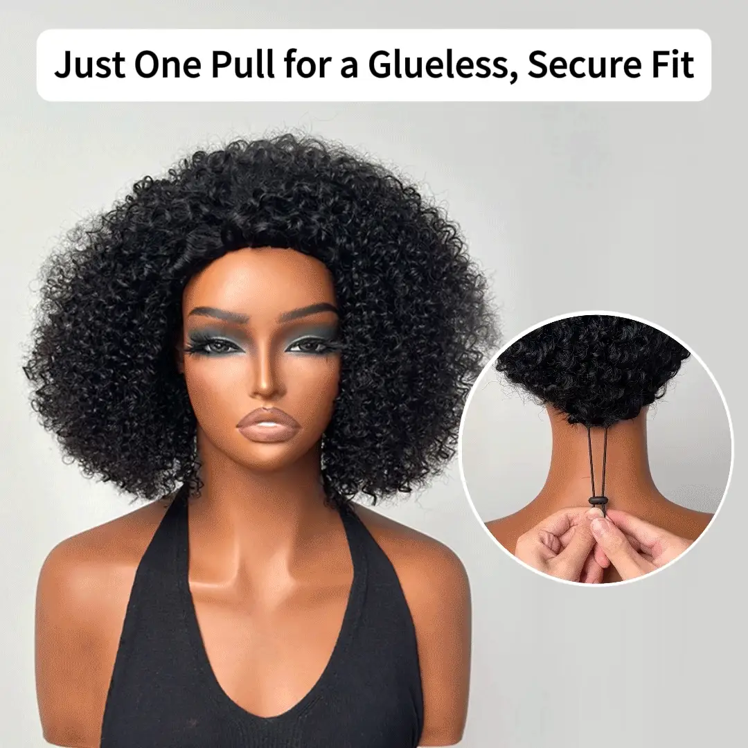 Kinky Curly Flexible Fit Half Wig With Drawstring Natural Hairline Beginner Friendly