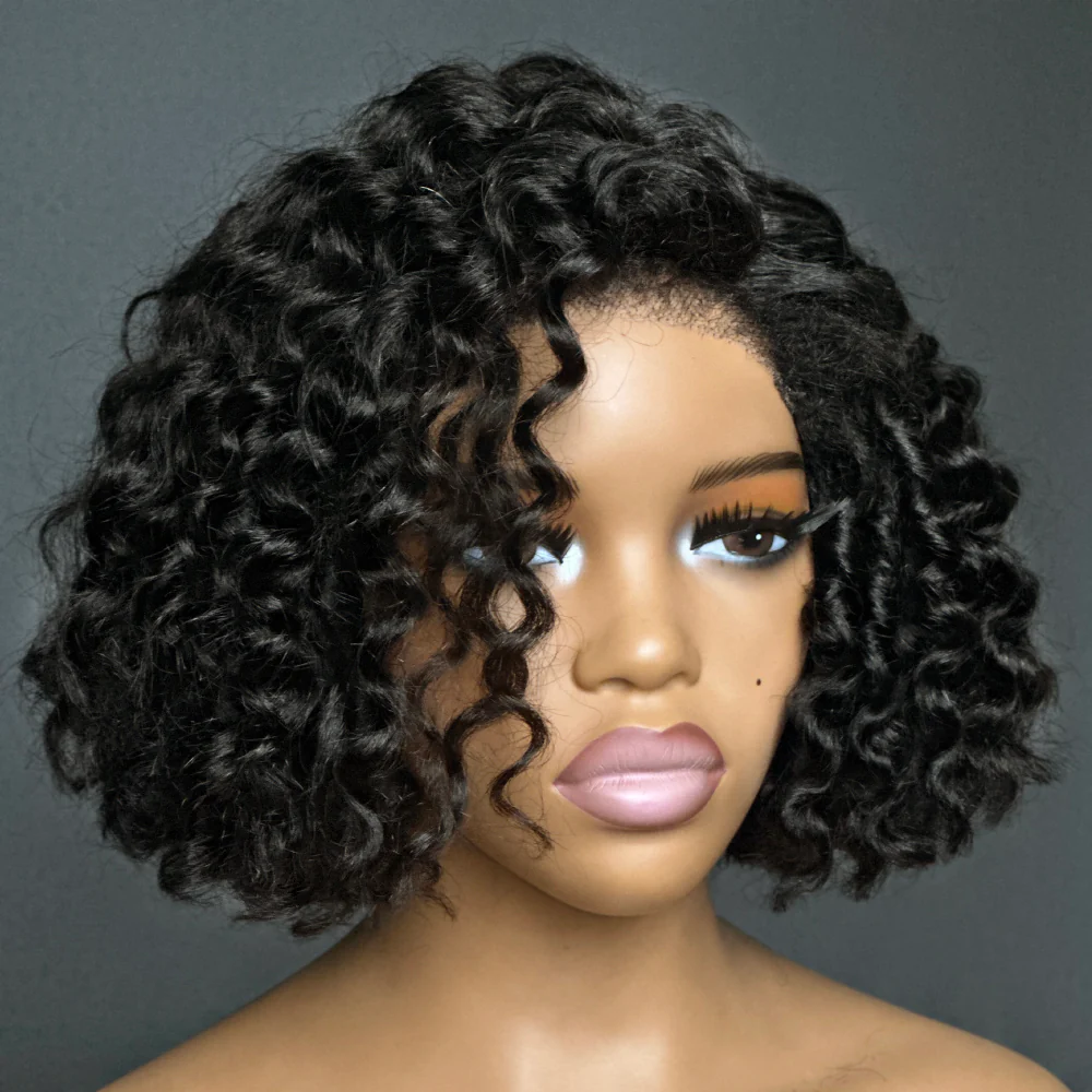Glueless Wand Curls With Kinky Edges 5x5 Lace Bob Wig