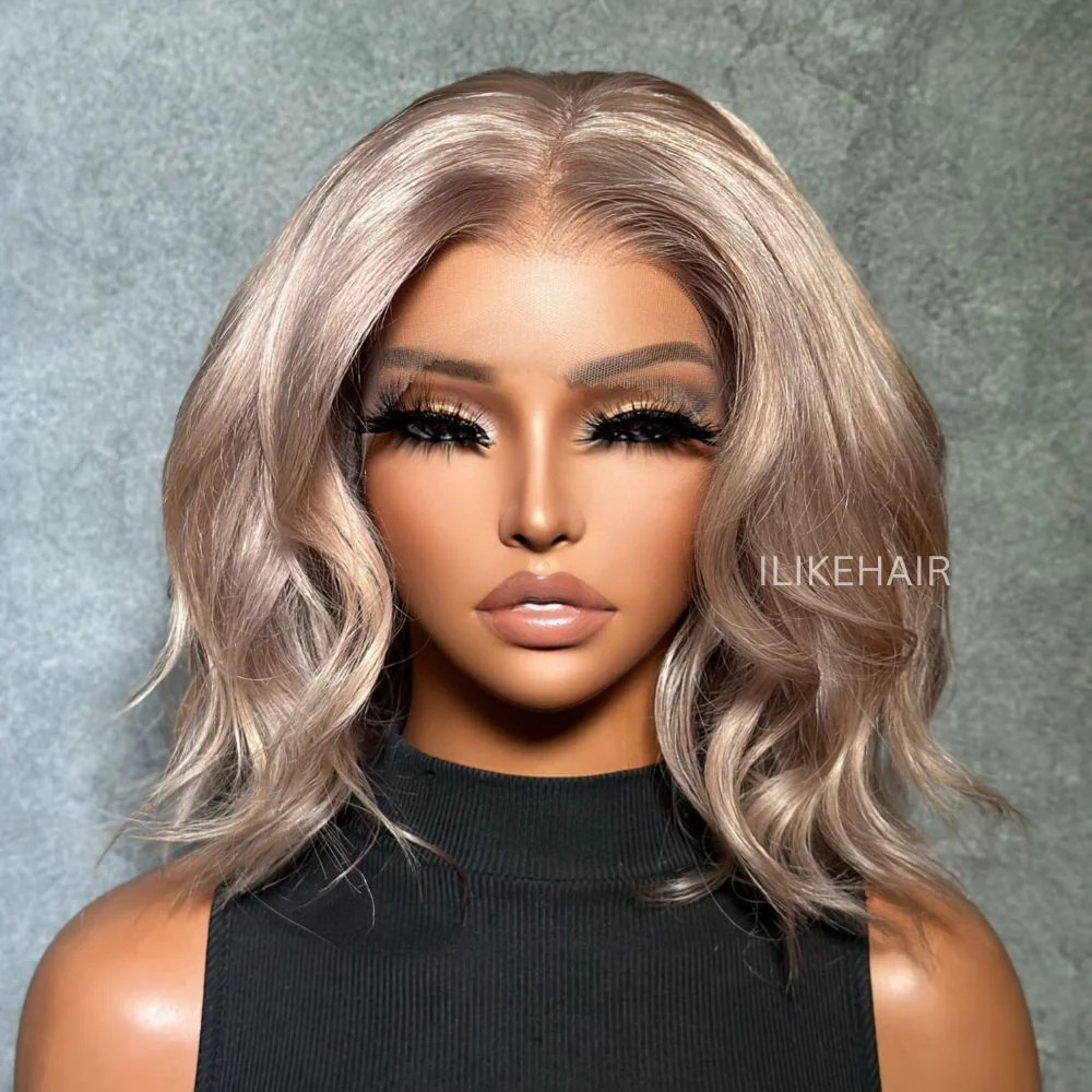 Luxury Rose Blonde Short Wavy 13x4 Lace Frontal Wig