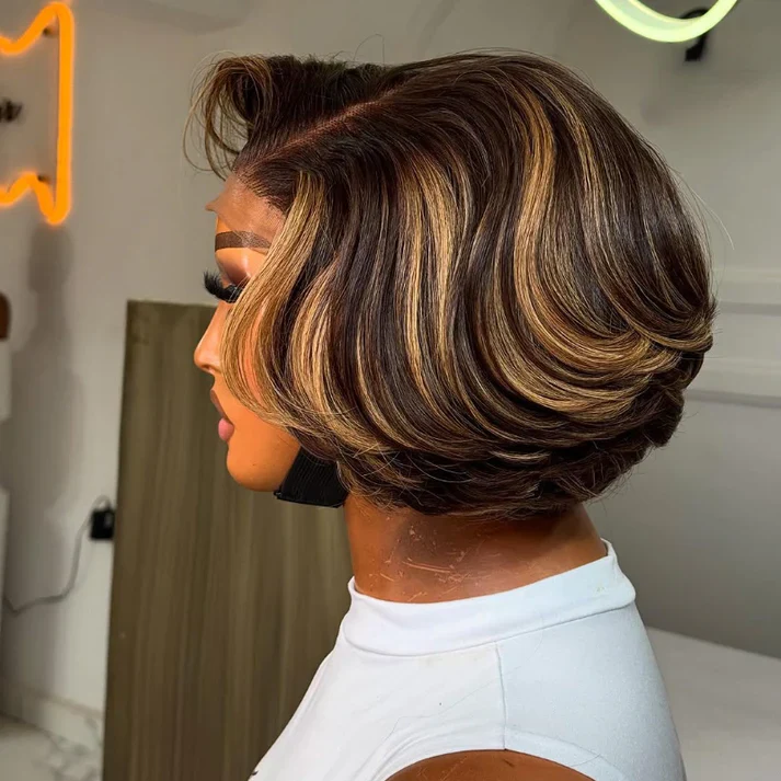 Blonde Highlights Rich Layered Volume Bob 5x5 Lace Closure Wig