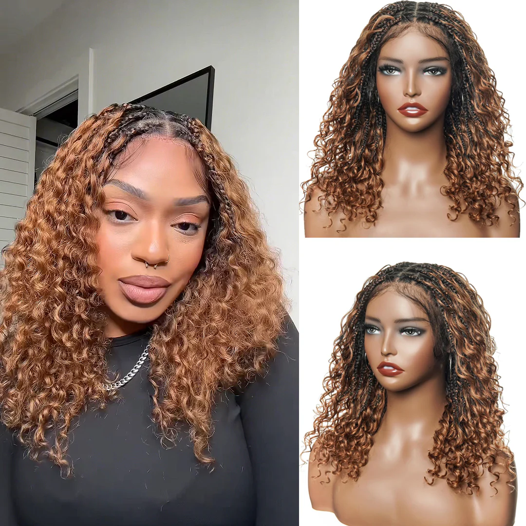 Honey Brown Flexi-fit Full Lace Boho Braided Short Wig With Invisi Drawstring
