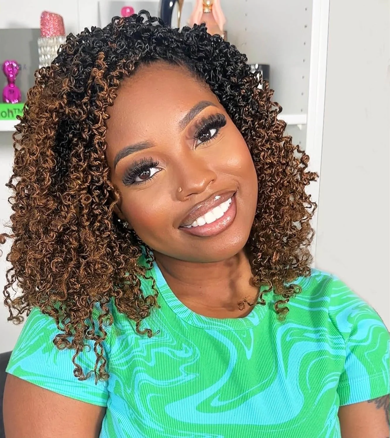 Ombre Brown Full Lace Knotless Yanky Twists Crochet Braids Invisi Drawstring Wig