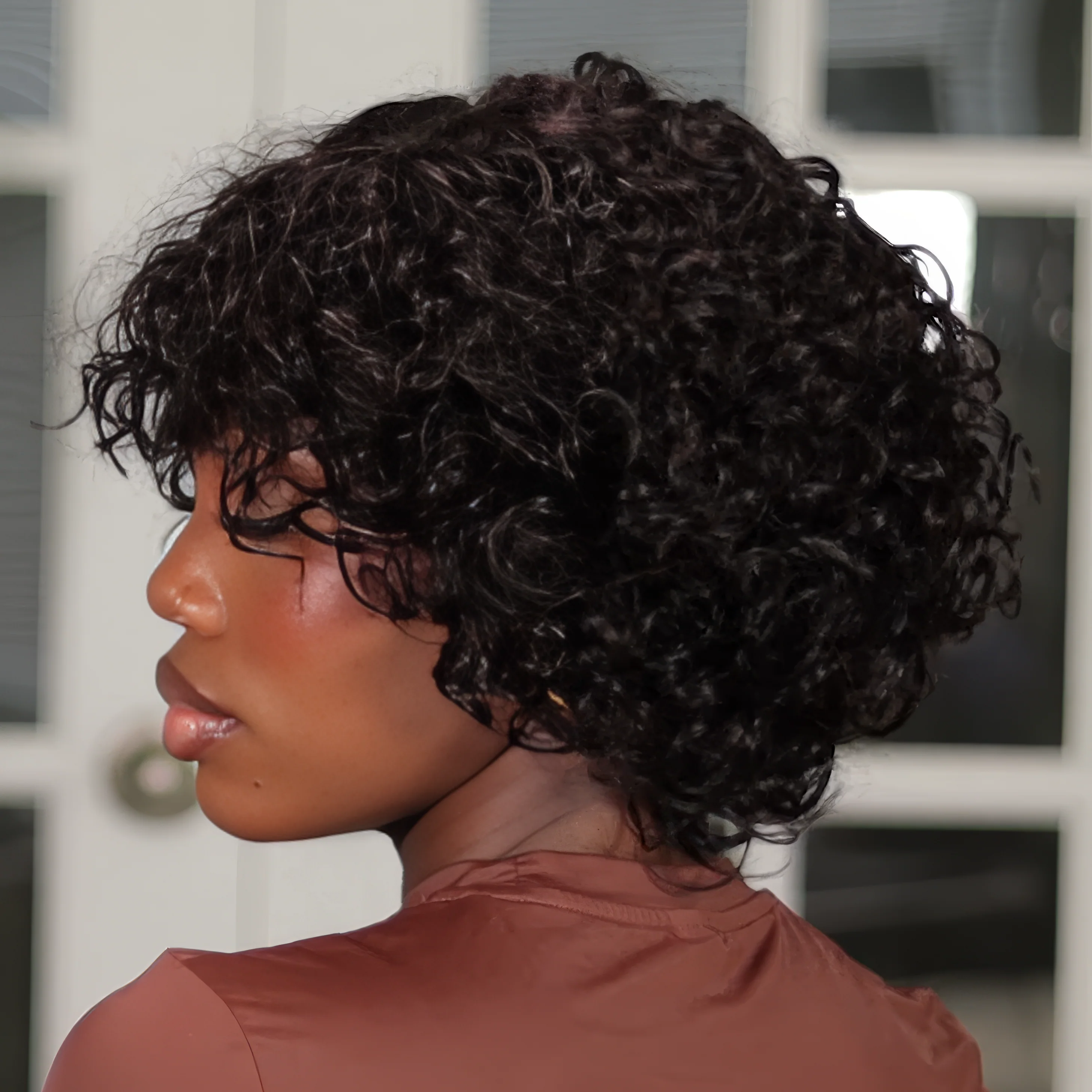 Put On ��� Go Glueless Short Bob Curly Lace Human Hair Wig