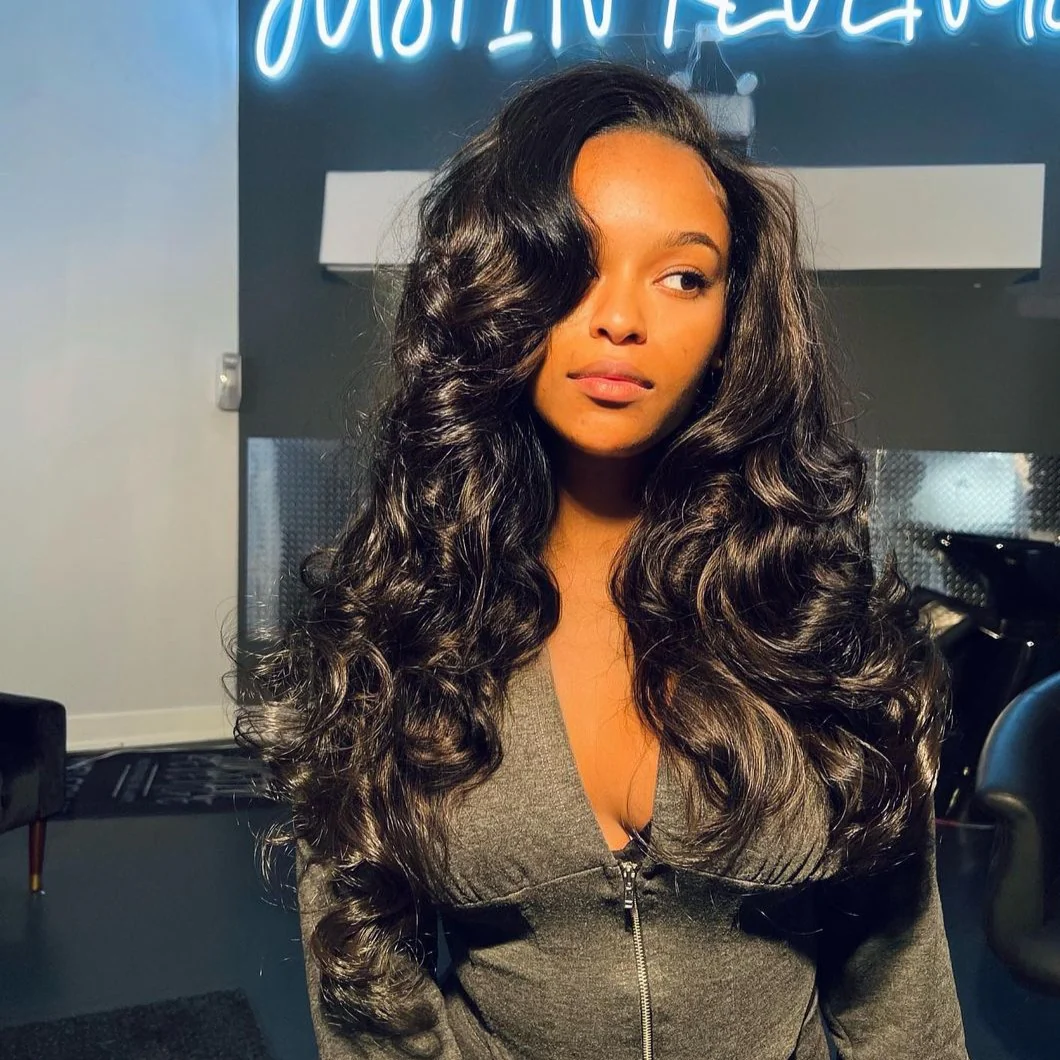 Layered Cut 5x5 Closure Wavy Glueless Lace Wig Side Bangs Human Hair