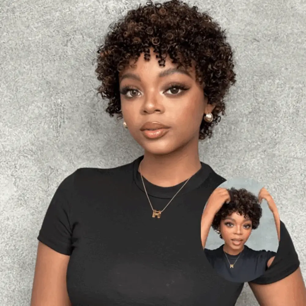 Put on & Go Highlight P2/27 Short Afro Curly Wig With Bangs