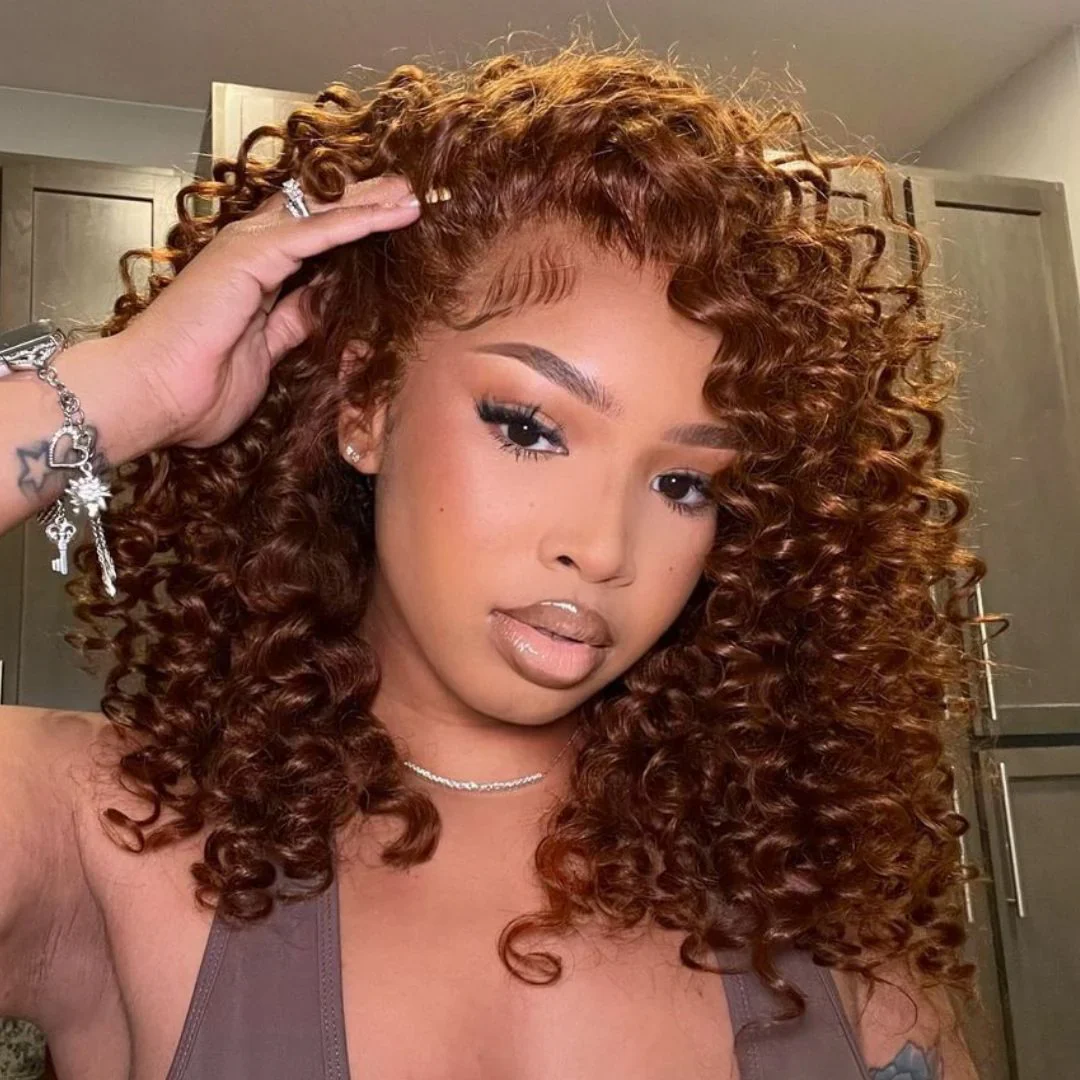 Put On ��� Go Chocolate Reddish Brown Glueless Bouncy Curly 13x4 Lace Front Wig