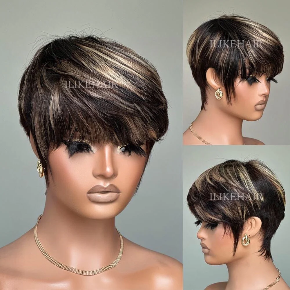 Put on & Go Layered Short Pixie Cut Human Hair Wig With Bang