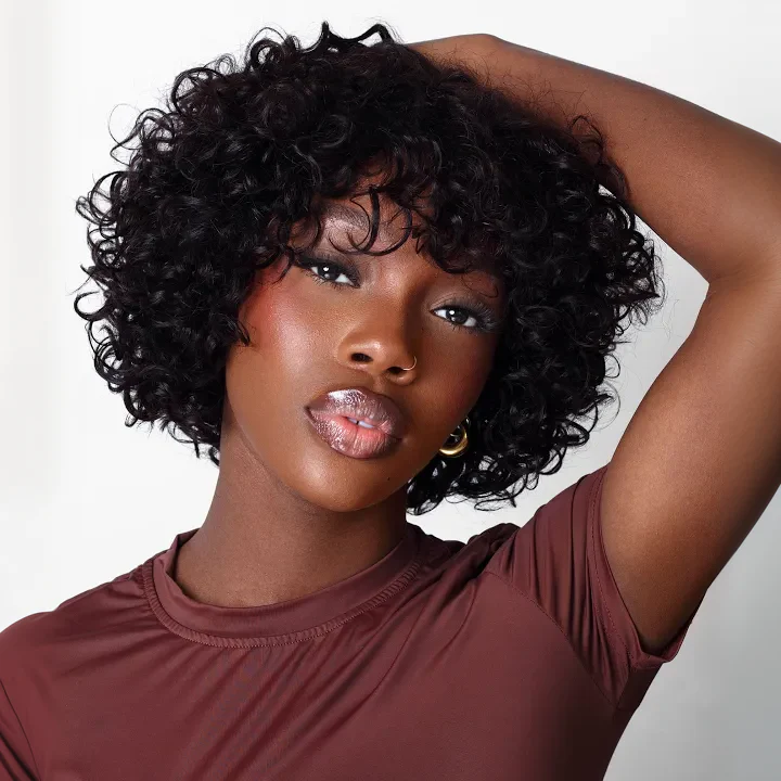 Put On ��� Go Glueless Short Bob Curly Lace Human Hair Wig