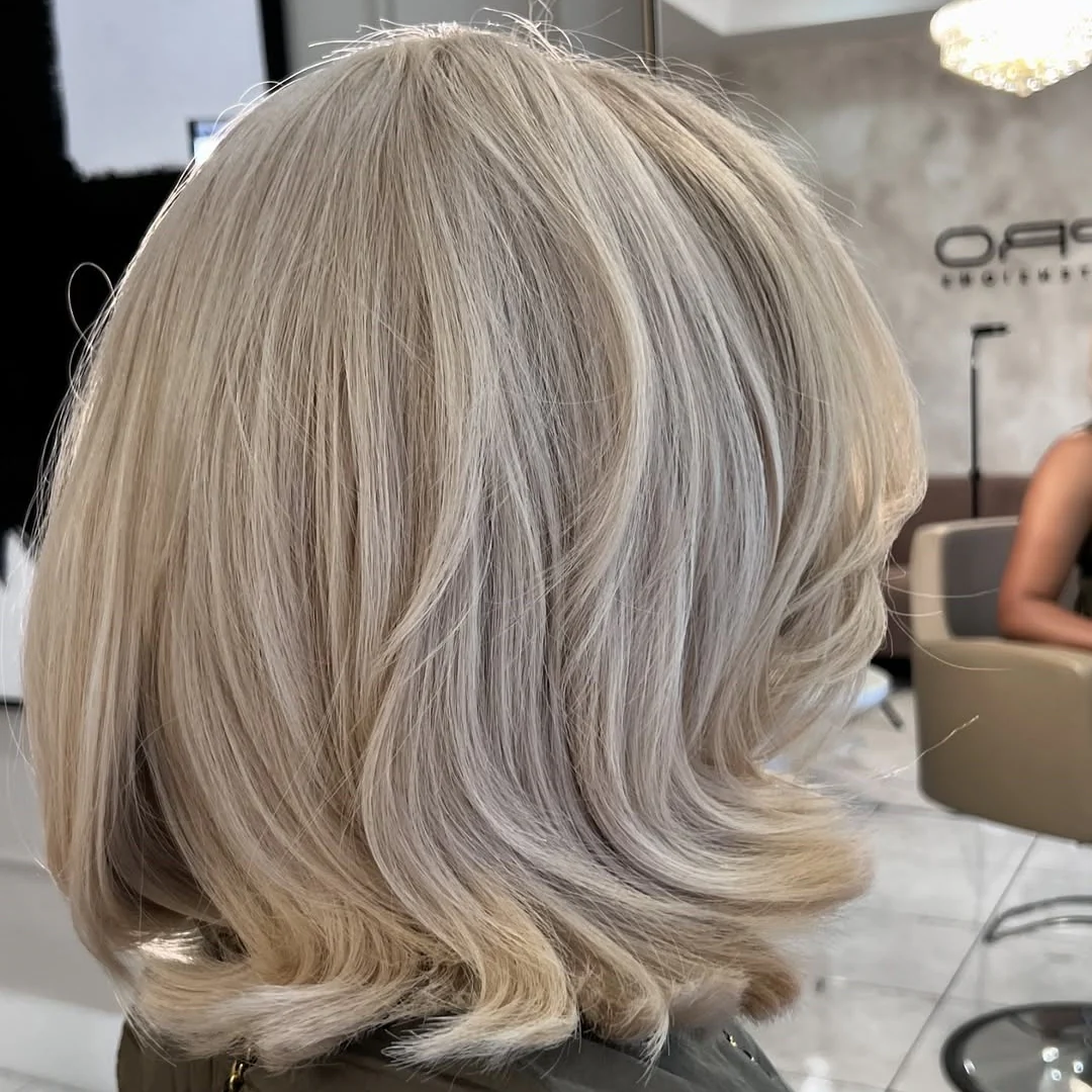 613 Ash Blonde Layered Cut Short Bob 5x5 Lace Wig With Bang