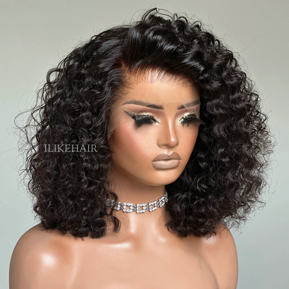 Fluffy Water Wave Natural Black 13x4 Lace Frontal Wig