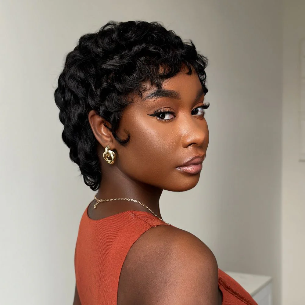 Short Pixie Finger Wave Full Lace Wig