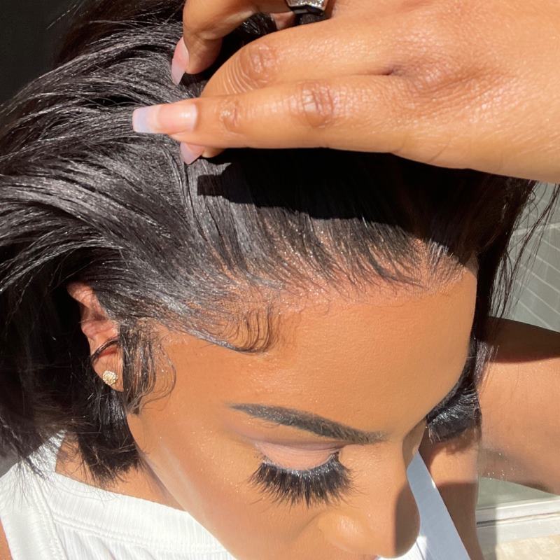 Short Yaki Stright Blunt Cut Bob Wig 13X4 Invisible Lace Front Wig