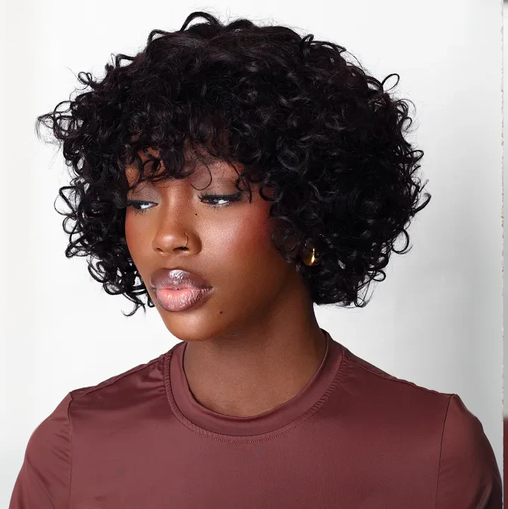 Put On ��� Go Glueless Short Bob Curly Lace Human Hair Wig