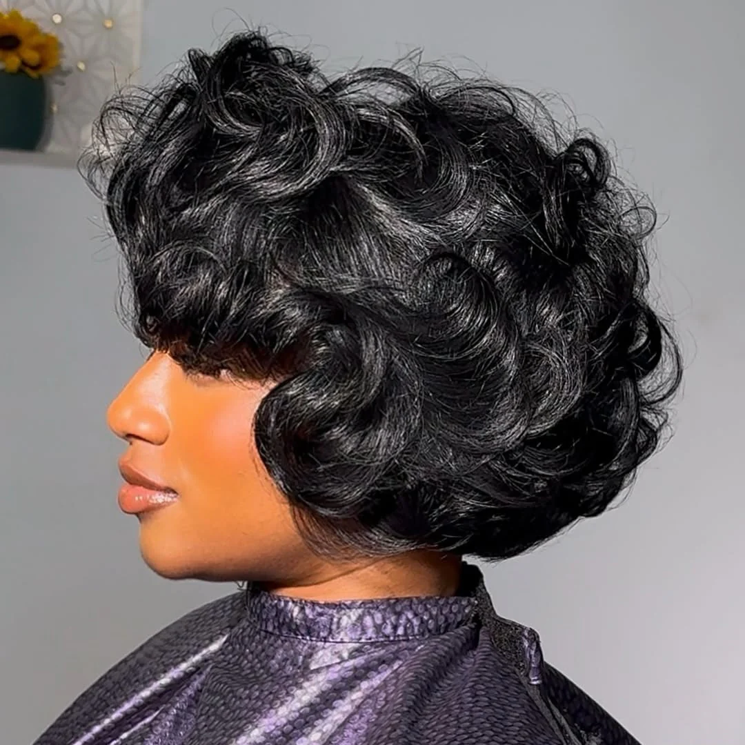 Natural Bouncy Loose Wave Short Bob Human Hair Wig