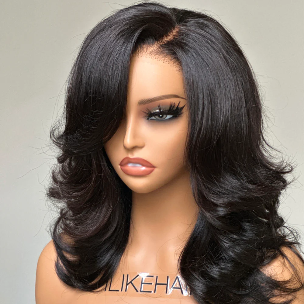 Inspired Layered Cut Wavy With Side Bangs Lace Wig