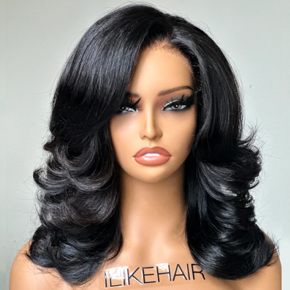 Inspired Layered Cut Wavy With Side Bangs Lace Wig