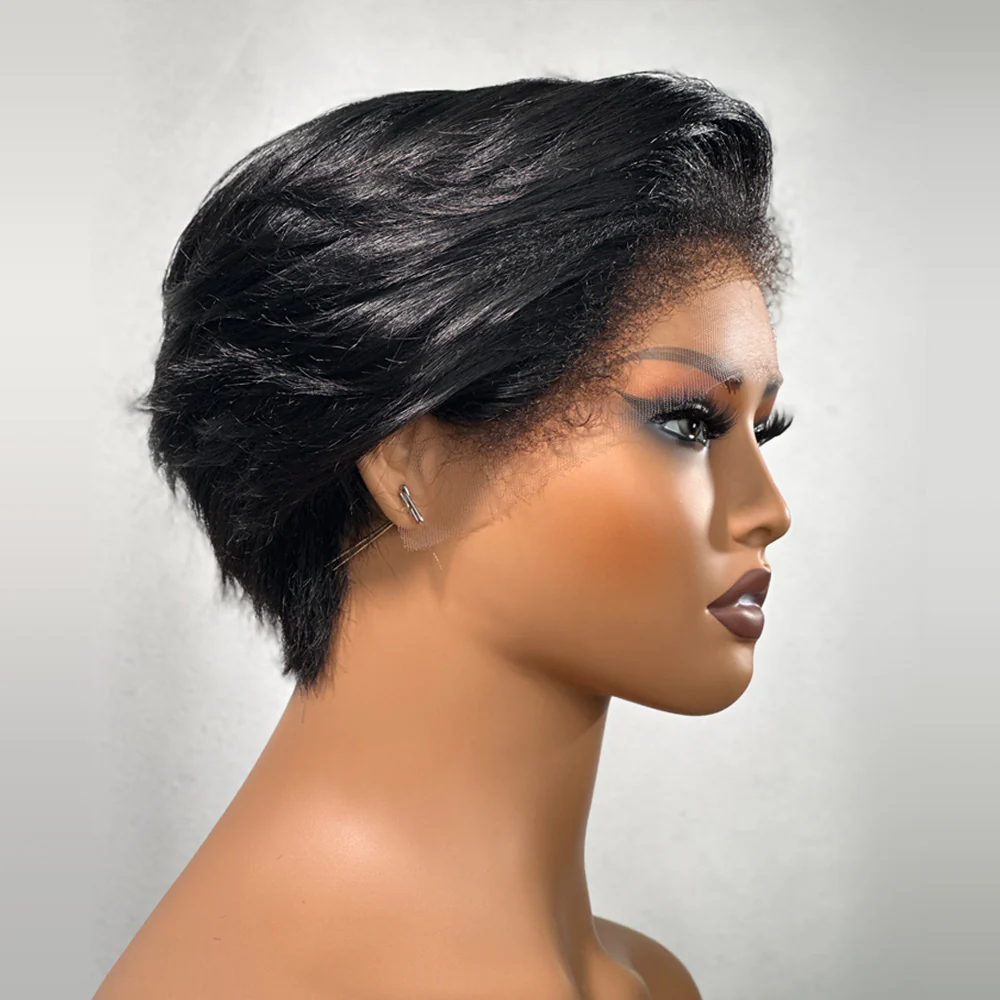 Short Pixie Cut Layered Lace Frontal With Kinky Edges Wig