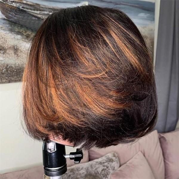Glueless Short Pixie Cut Human Hair Lace Front Highlight Bob Wig