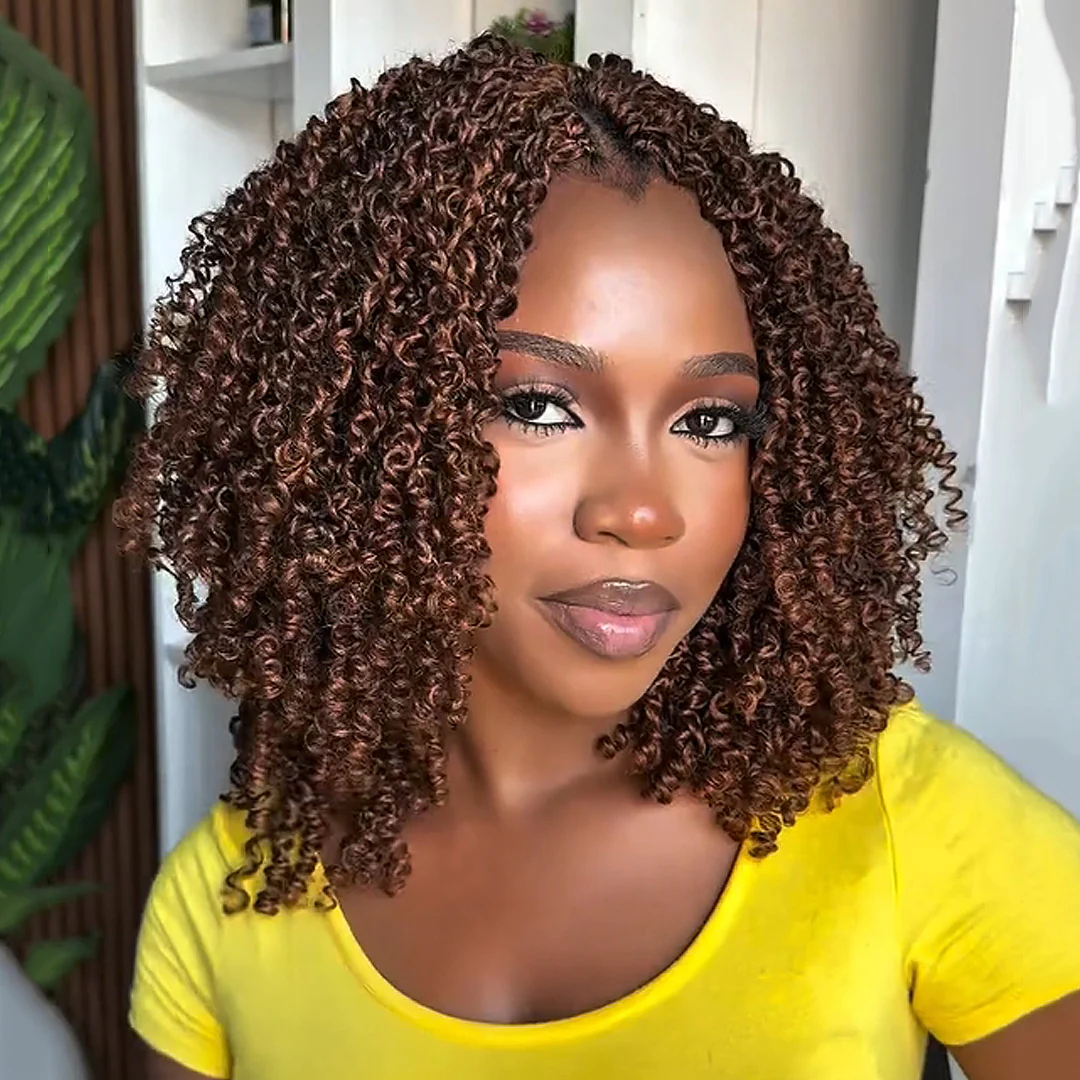 Chestnut Brown Full Lace Knotless Micro Passion Twists Crochet Invisi Drawstring Wig
