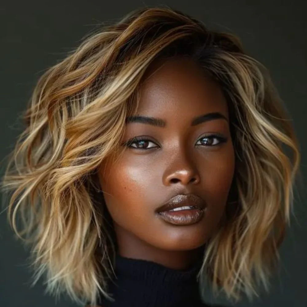 Trendy Blonde  Highlight Layered Cut Wavy Bob 13x4 Lace Wig