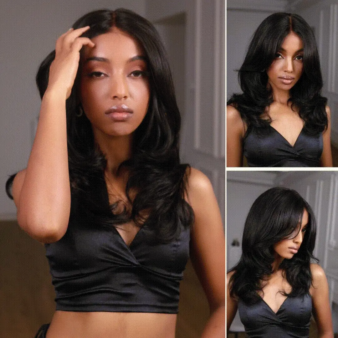 Put on & Go Layered Wavy Curtain Bangs Pre Cut Lace Closure Wig