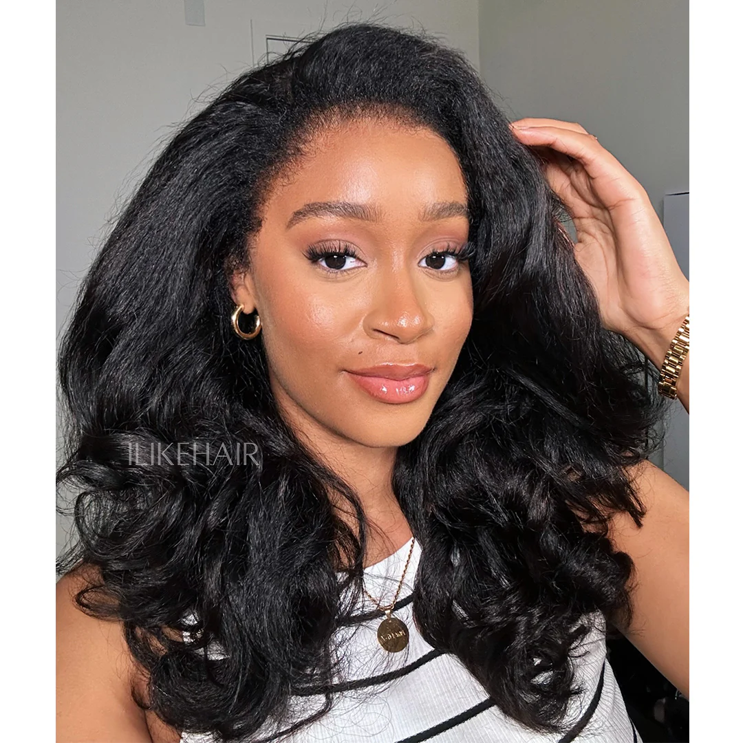 Side Part Wavy With Kinky Edges 13x4 Lace Front Wig