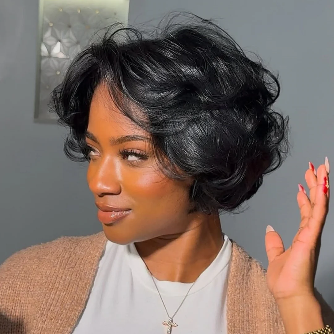 Natural Bouncy Loose Wave Short Bob Human Hair Wig