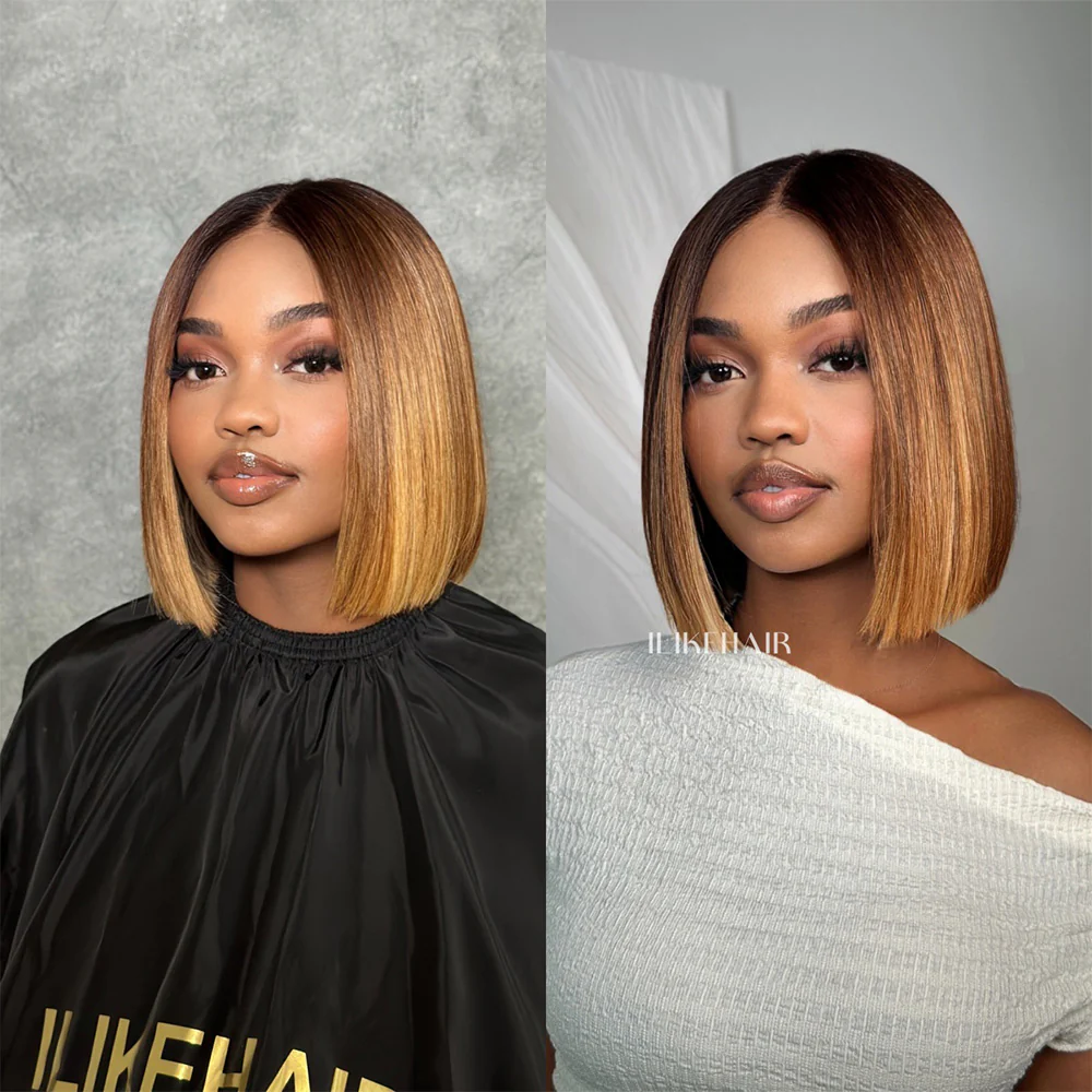 Ombre Honey Blonde With Brown Bob 5x5 Lace Wig
