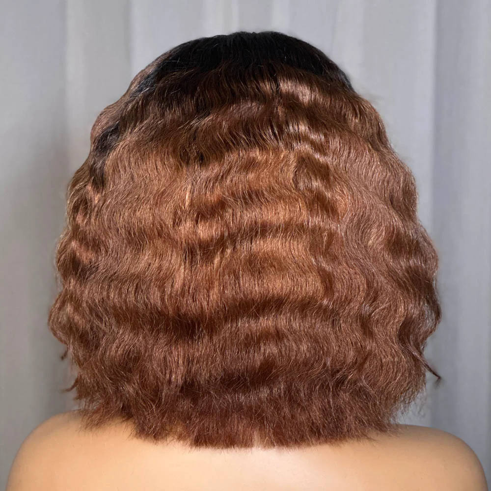 Put On & Go Ombre Brown Wavy Pre Cut 5x5 HD Lace Bob With Kinky Edges Wig