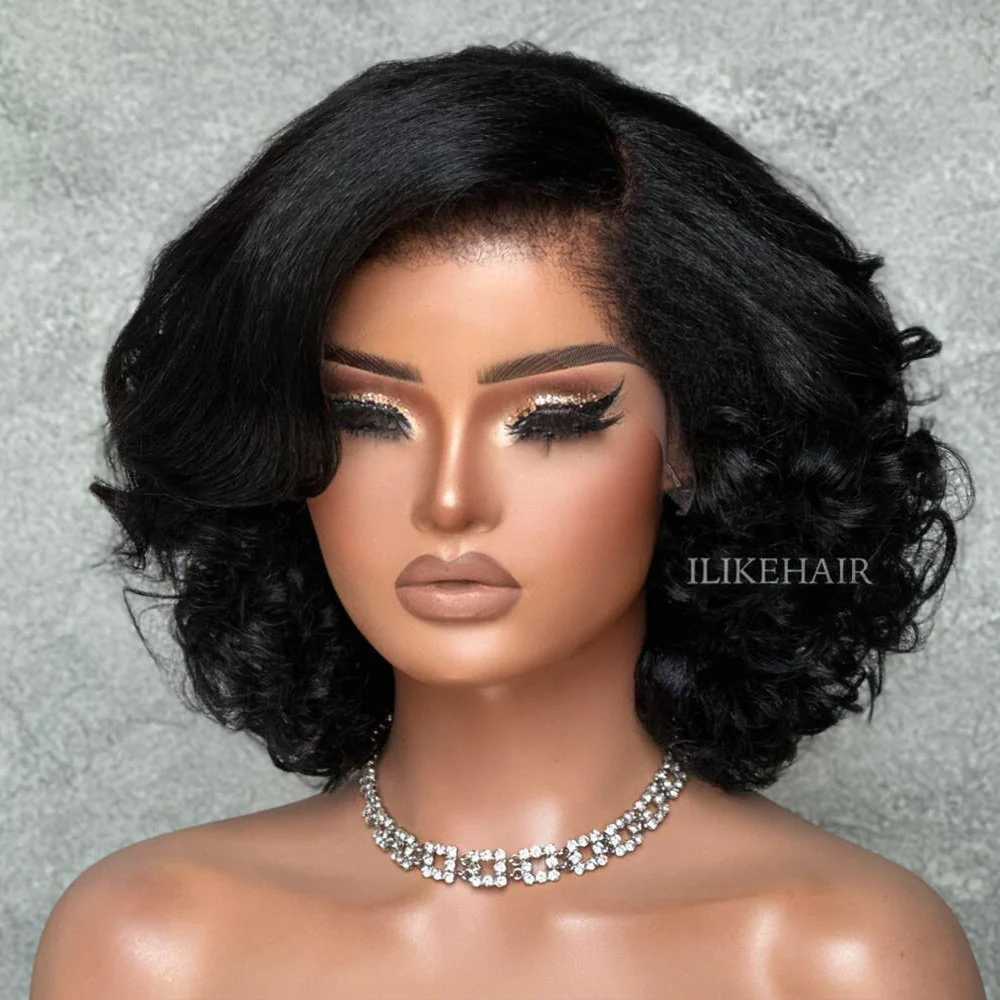 Short Layered Bouncy Curly With Kinky Edges HD Lace Wig