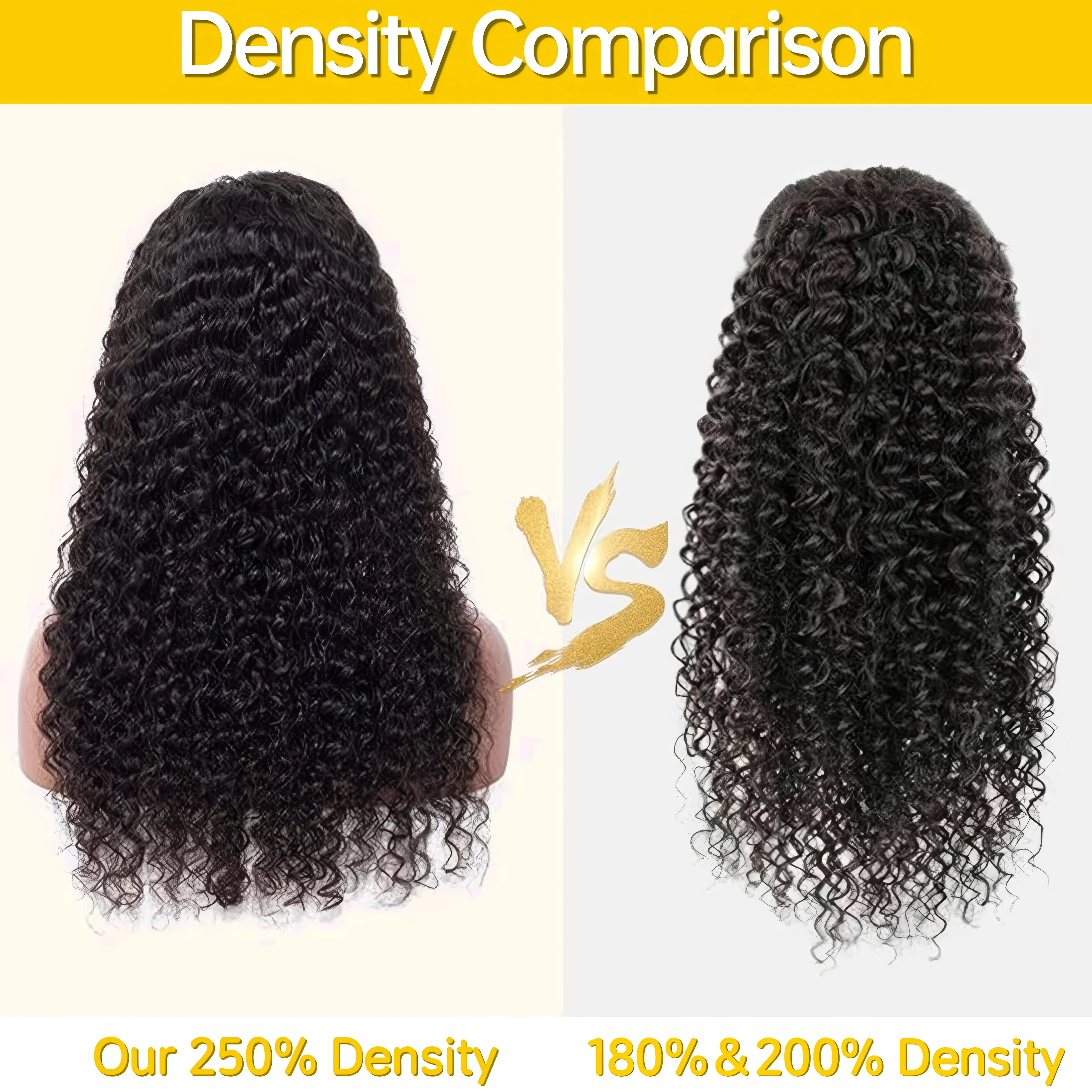 Natural Black Curly 250% density Human Hair Lace Closure Wigs