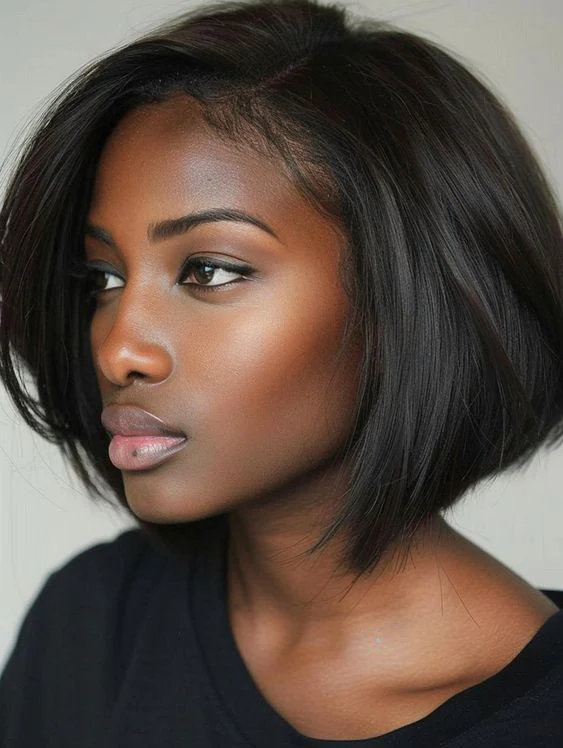 Chic Natural Black Layered Cut Bob Lace Closure Wig