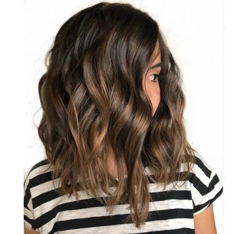 Short Bob Wigs Human Hair Lace Front Wig Brown Blonde Highlights