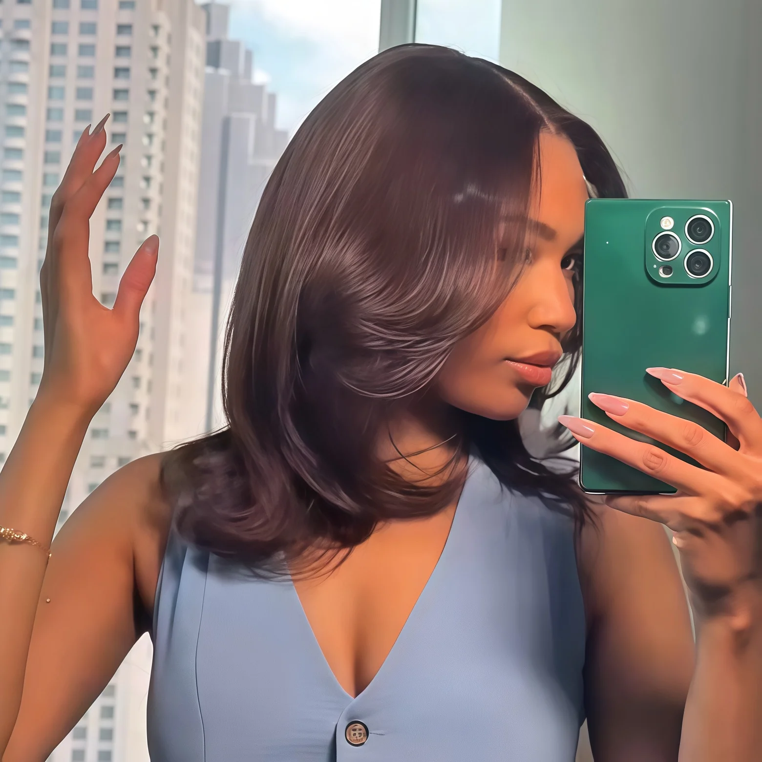 Dark Brown Face-Framing Sleek Layered Bob 5x5 Lace Human Hair Wig
