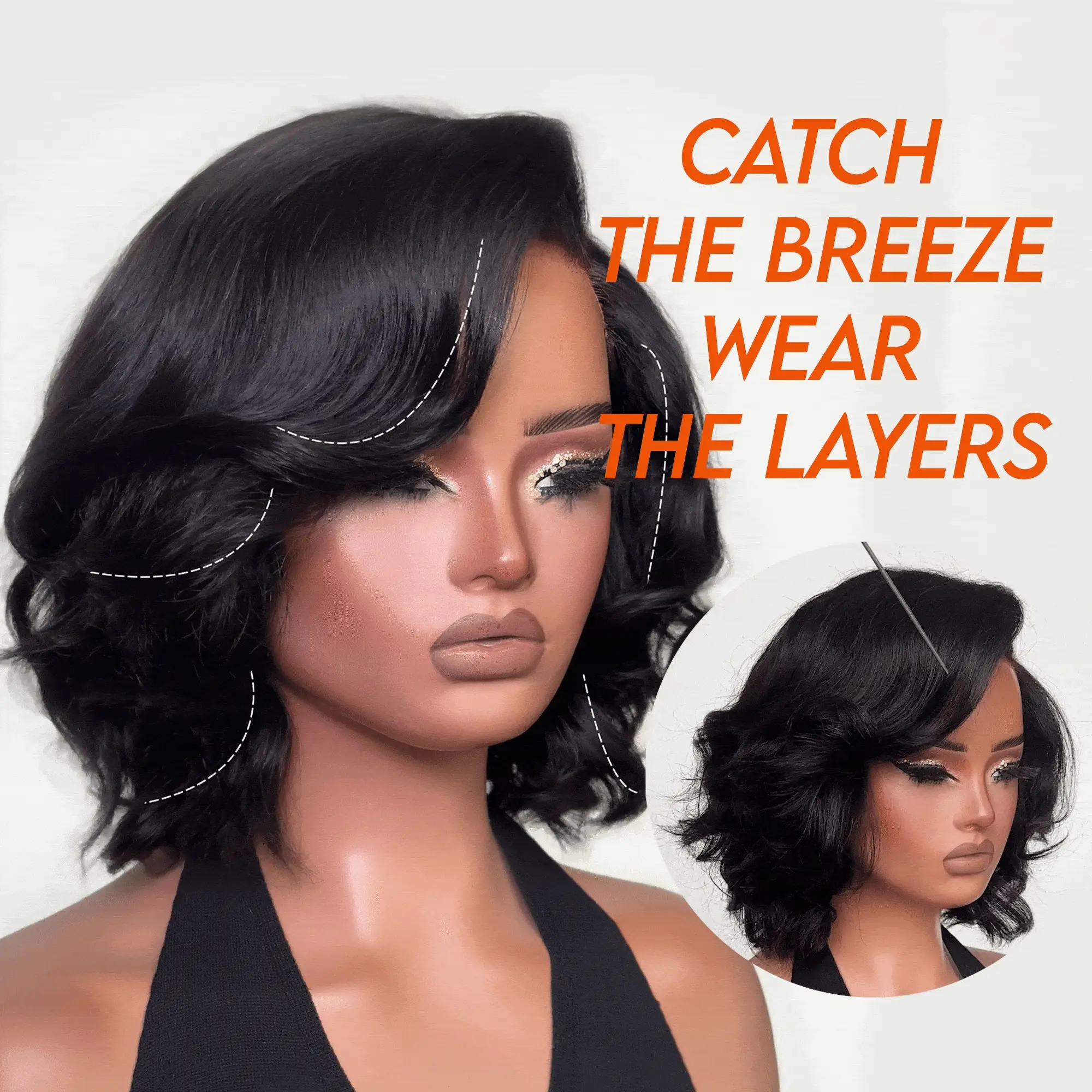 Natural Black Layered Fluffy Bob 5x5 Lace Closure Wig