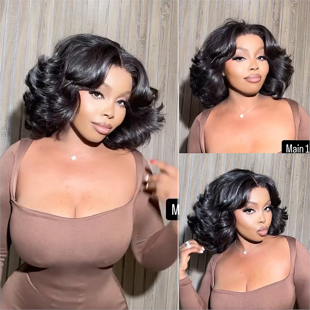 Put On ���Go Black Bouncy Wave Bob Lace Closure Wig