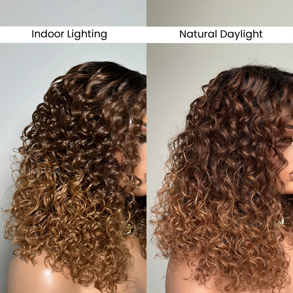 T4/30 Ombre Brown With Black Root Water Wave 6x6 Lace Closure Wig