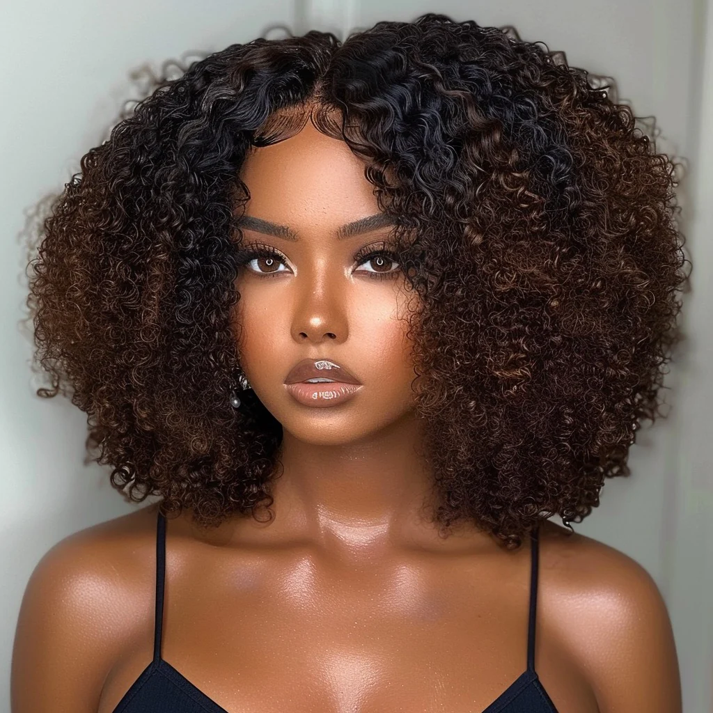Put on & Go Ombre Brown Jerry Curly Bob Lace Closure Wig