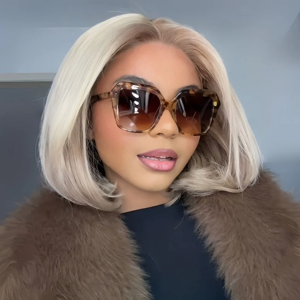 Short Ombre Light Blonde Silky Bob 13x4 Lace Front Wig