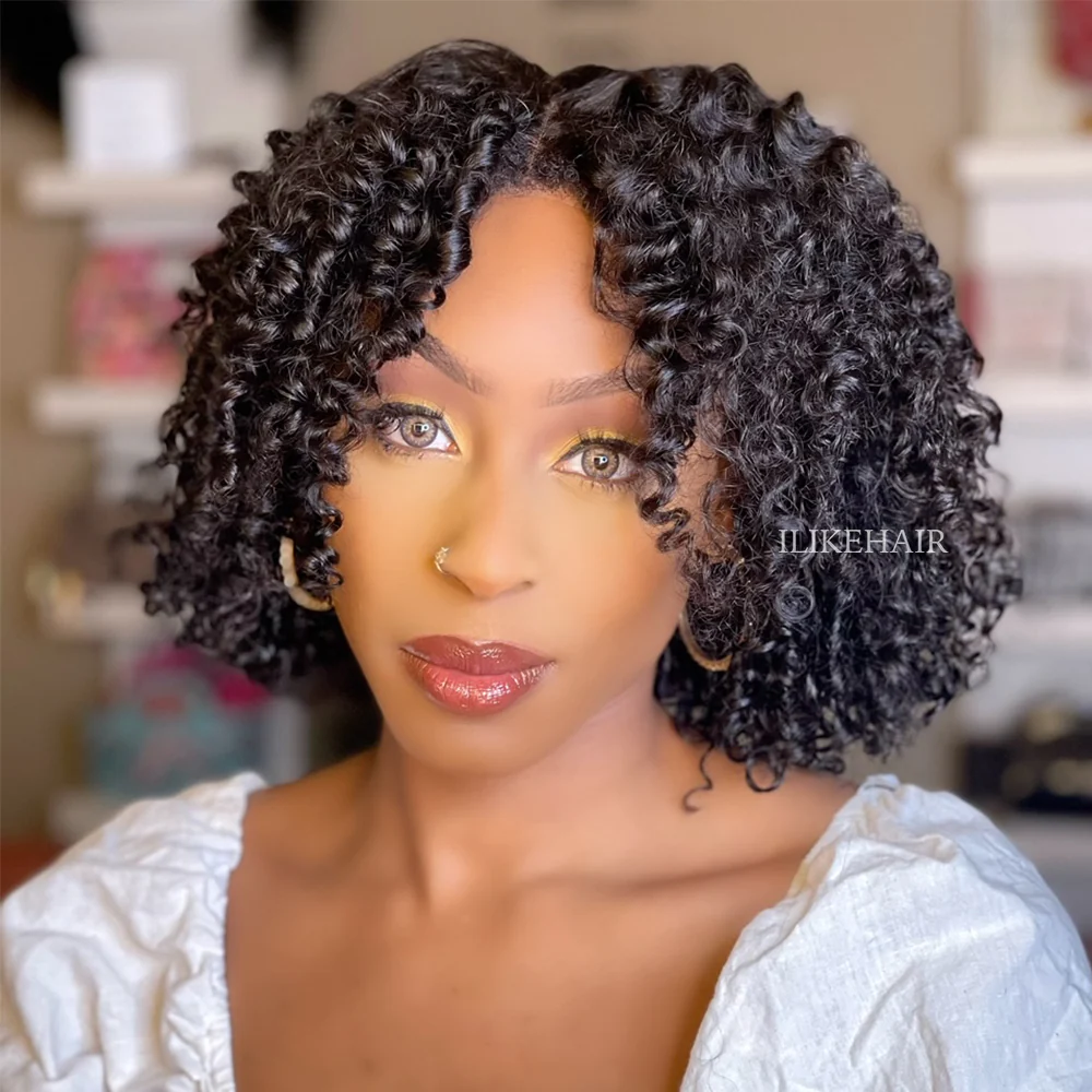 Put on & Go Juicy Coils 5x5 Pre Cut Lace Short Bob With Kinky Edges Wig