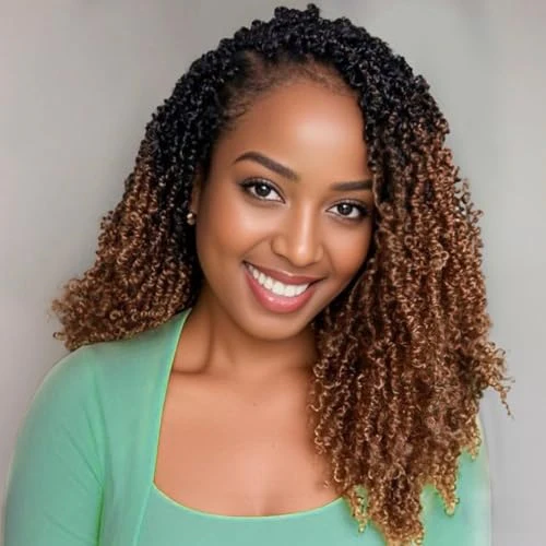 Ombre Brown Full Lace Knotless Yanky Twists Crochet Braids Invisi Drawstring Wig