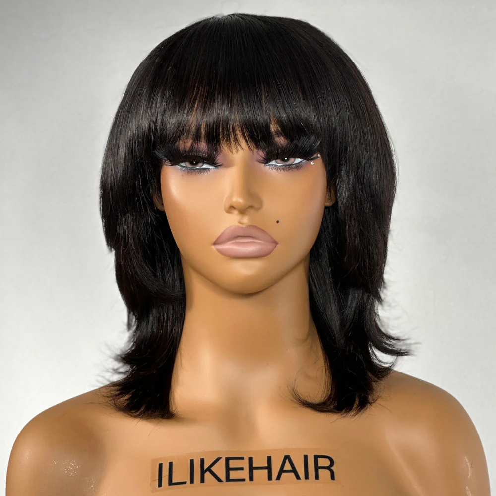 Glueless Wolf Cut Messy Hair Layered Wig With Bangs