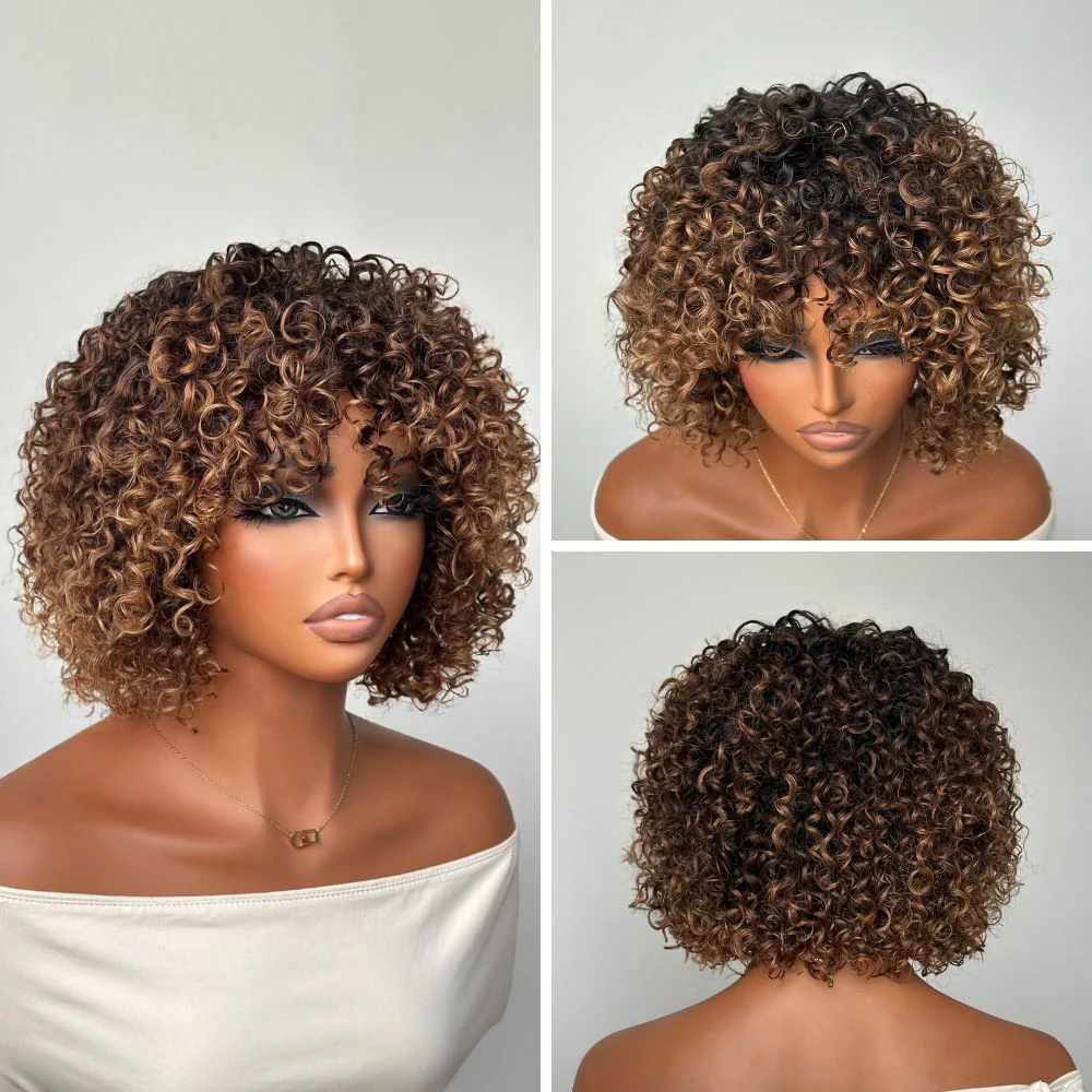 Put On & Go Ombre Golden Curly Bob With Bangs