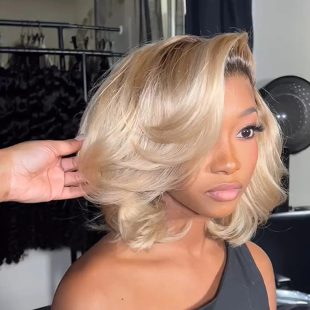 Put On ��� Go Ombre 613 Blonde Layered Cut Body Wave Bob 13x4 Lace Front Wig