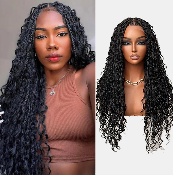 Fully Handmade Knotless Braid Glueless HD Lace Wig with Invisible Drawstring