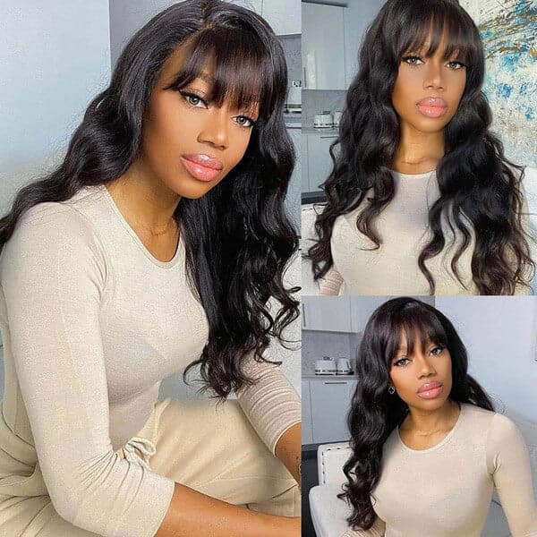 Body Wave With Bangs Glueless Lace Wig