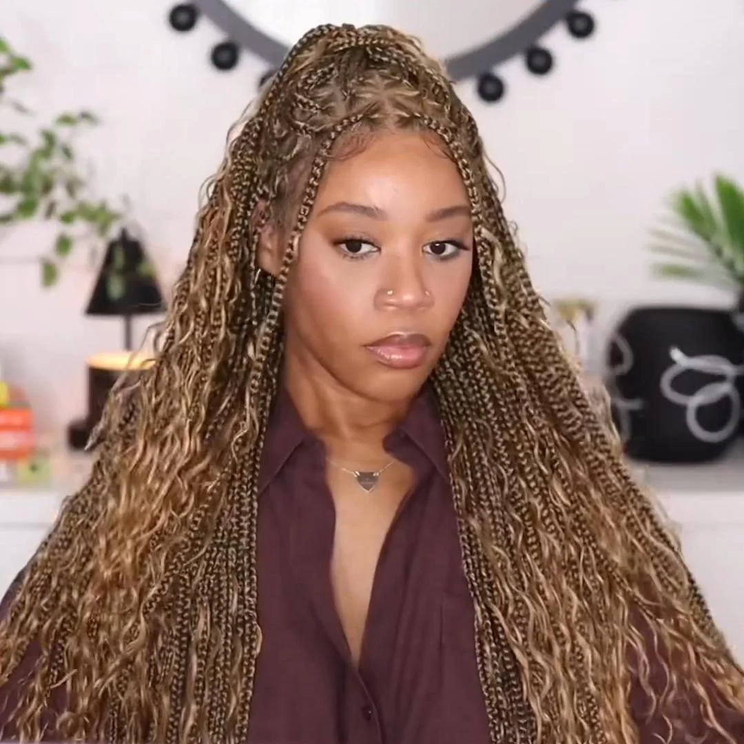 Tangleless Full Lace Bohemian Braided Curls Ombre Blonde Invisi Drawstring Wig