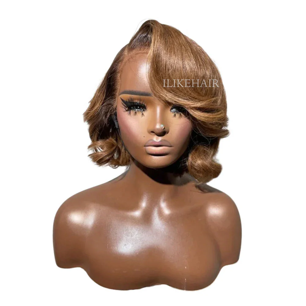 Honey Blonde With Brown Roots Layered Bob 13x4 Lace Front Wig