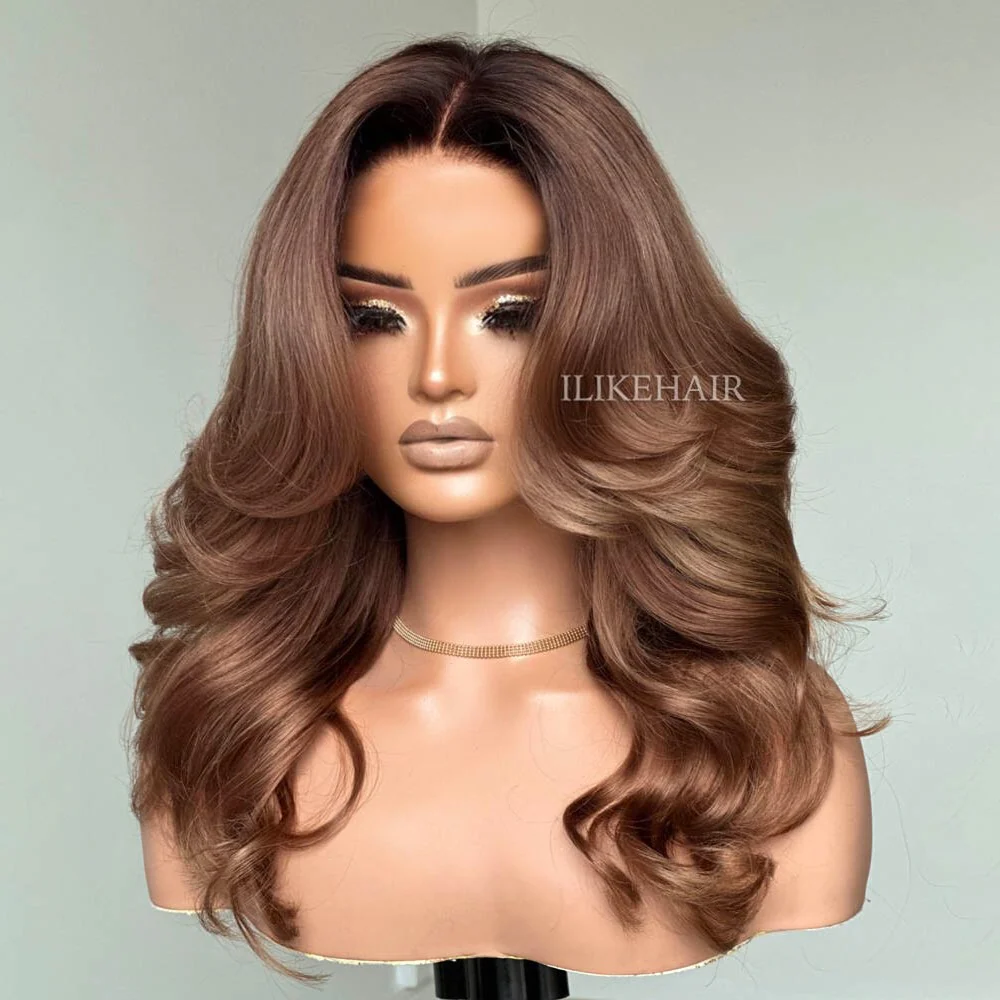 Ombre Dark Blonde Layered Wavy Lace Wig