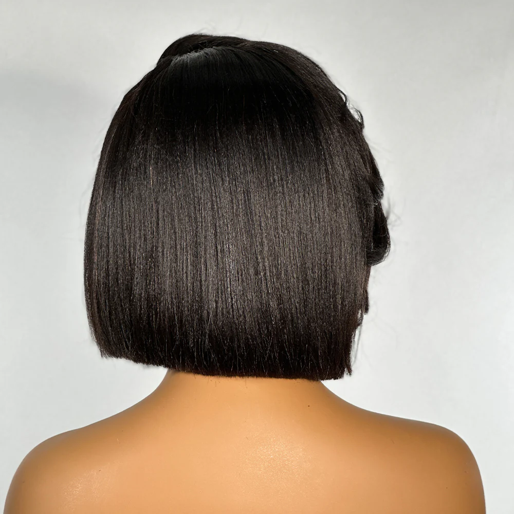Yaki Bob 13x4 Lace Front Wig With Kinky Edges Side Layered Bangs
